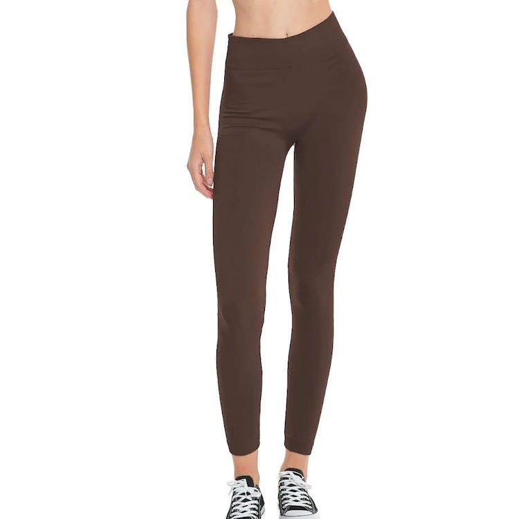 Women's Fleece Lined Leggings - Coffee One Size Fits Most 2