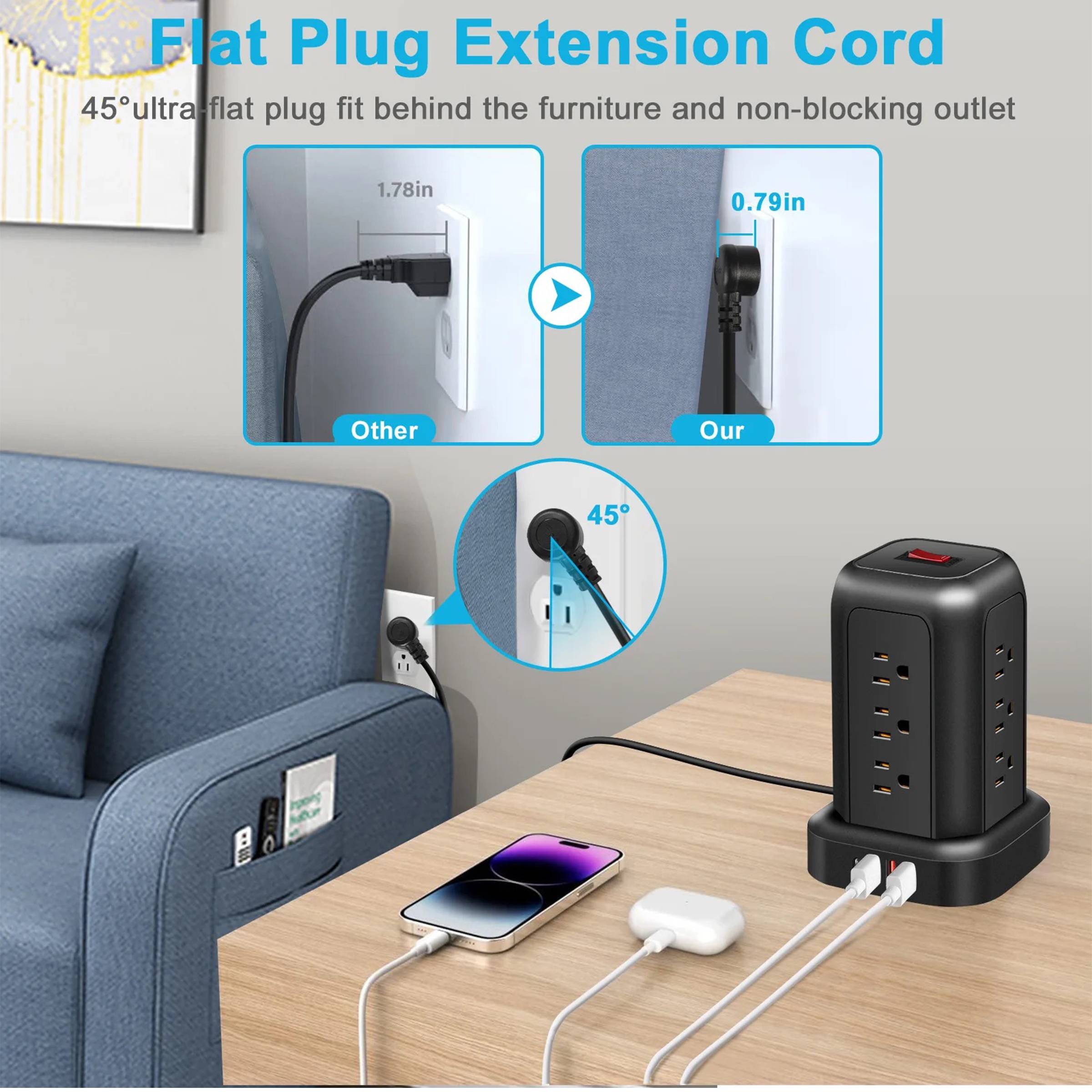 Multi-Plug Vertical Tower Surge Protector with USB Ports 5