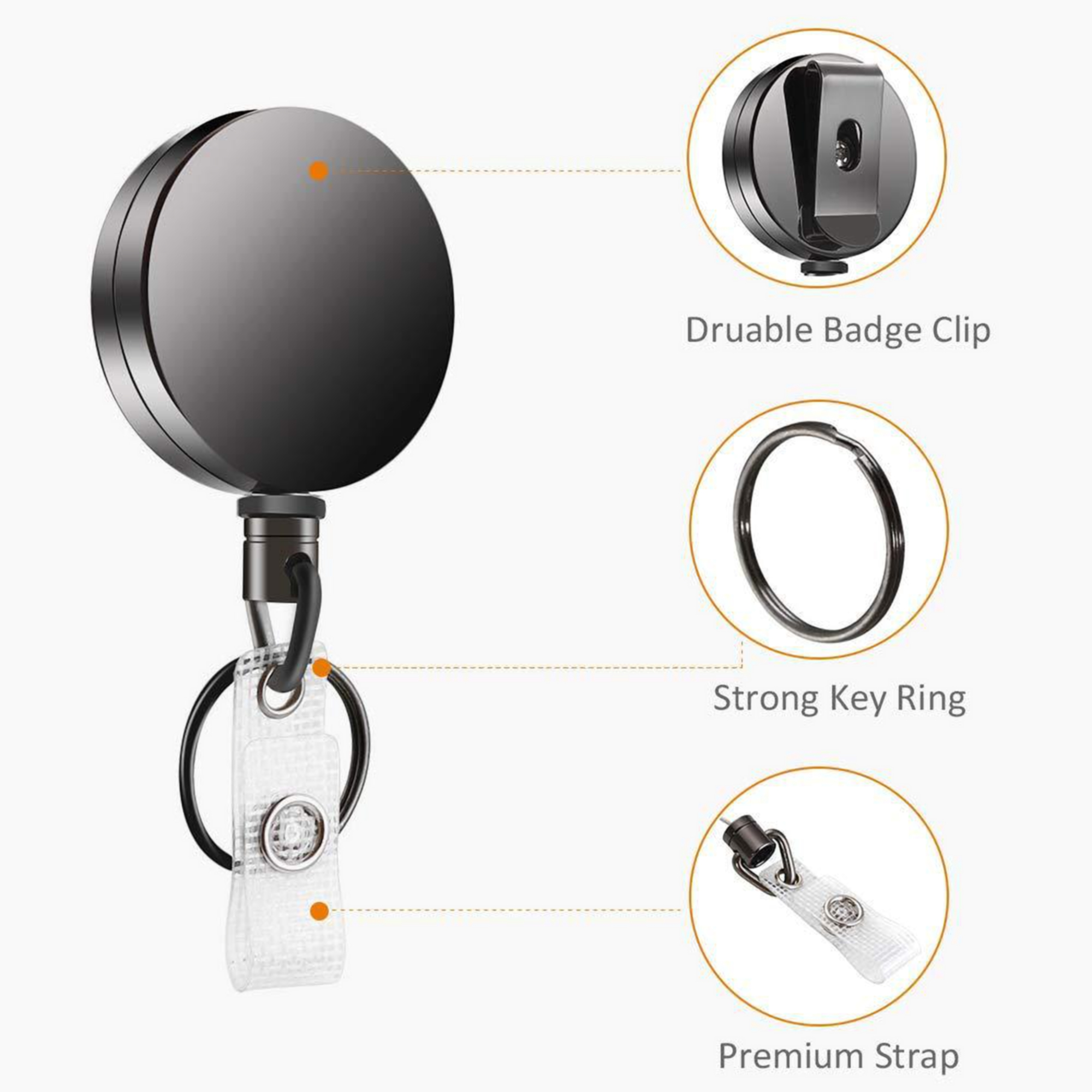 Retractable ID Badge Holder w/Carabiner Clip 3