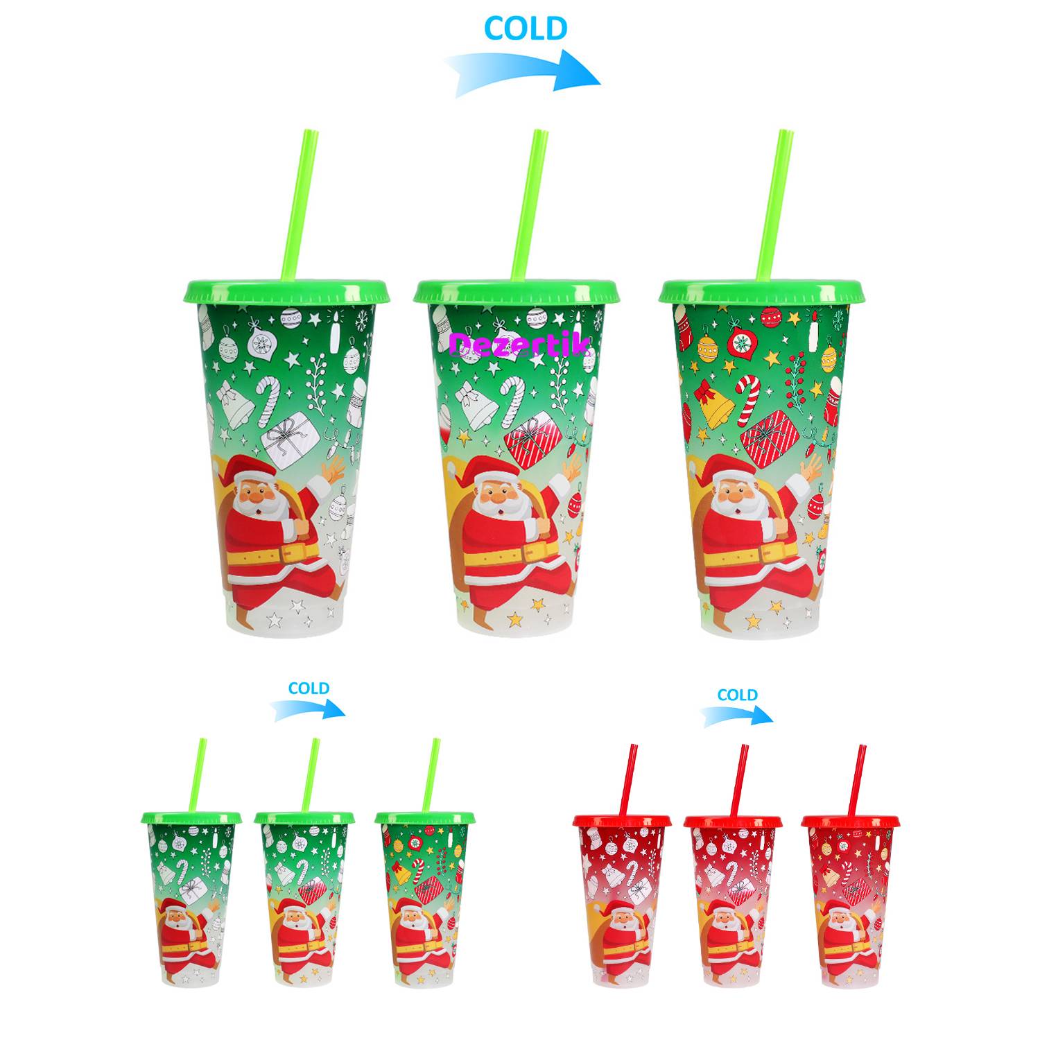 24oz Santa Series Color-Changing Plastic Cup for Cold Drinks