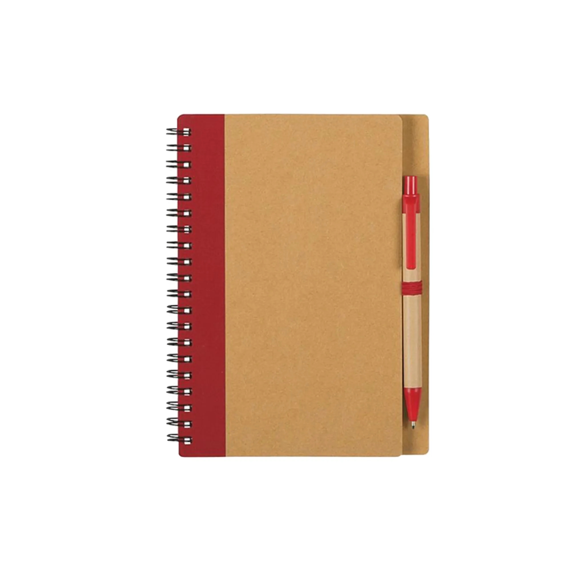 5" x 7" Soft Cover Kraft Spiral Notebook With Pen In Holder 1