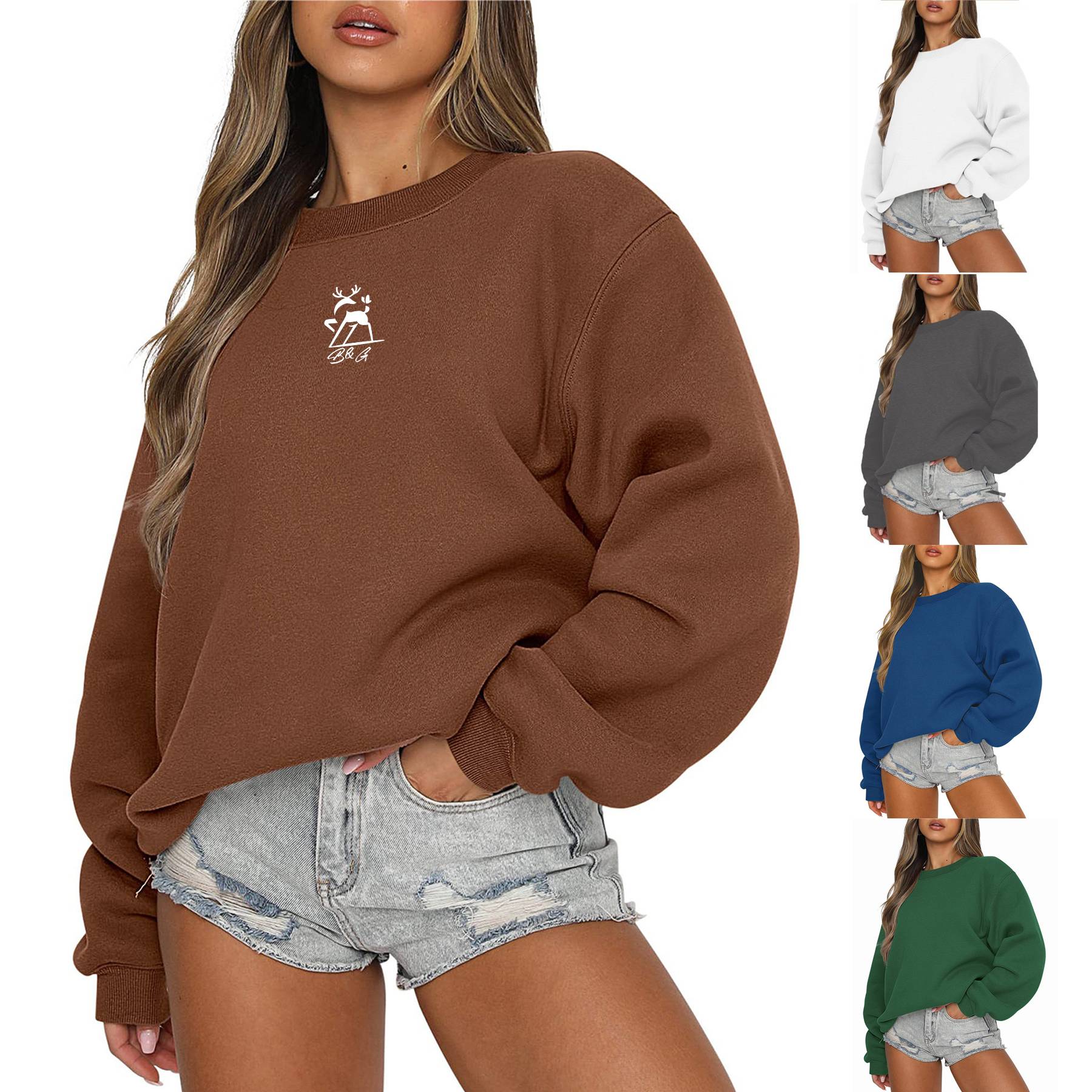 Women's Long Sleeve Sweatshirt Casual Crewneck Loose Fit