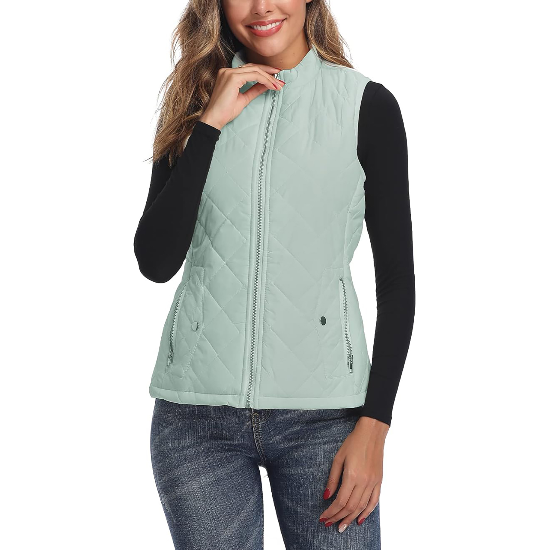Women's Stand Collar Lightweight Zipper Quilted Vest 7