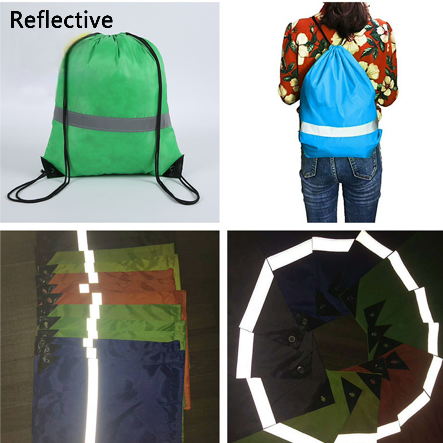 Reflective Custom polyester gym sport Drawstring Backpack 12