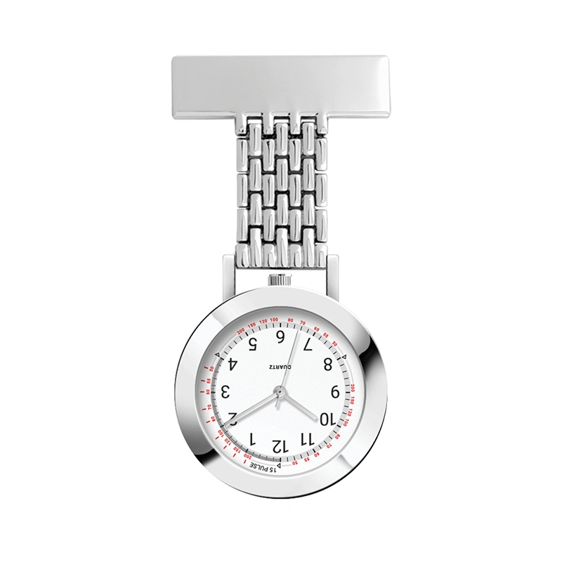 WC8217 33MM METAL SILVER CASE, NURSE WATCH, 3 HAND MVMT, RECTANGULAR METAL CLIP 3