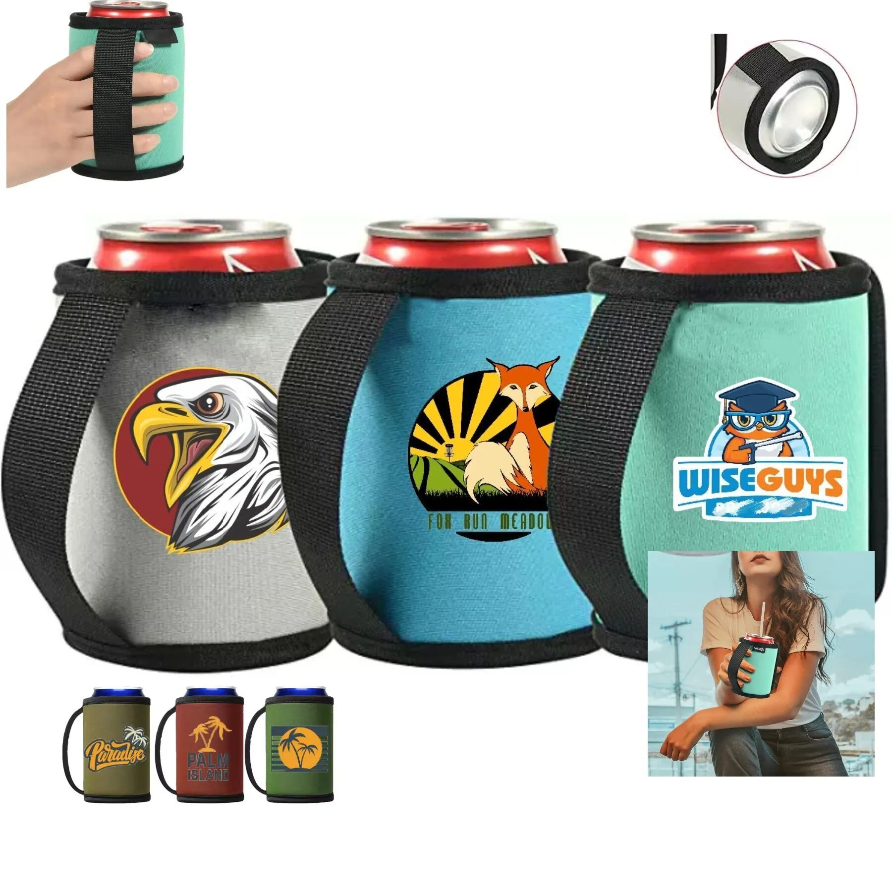 12 Oz. Neoprene Sublimated Can Cooler with Strap Handle 3