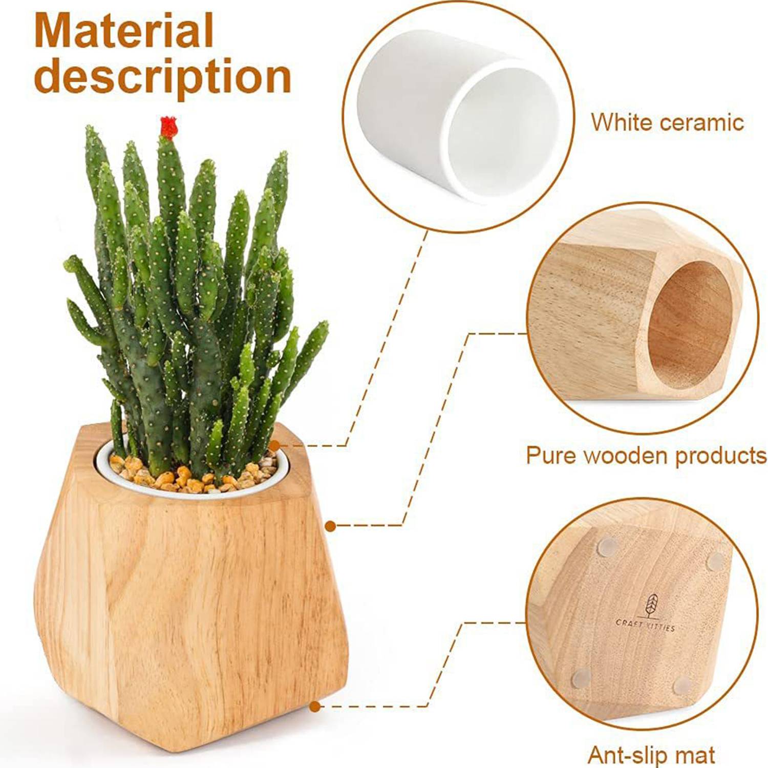 Solid Wood Succulent Flowerpot Container 4