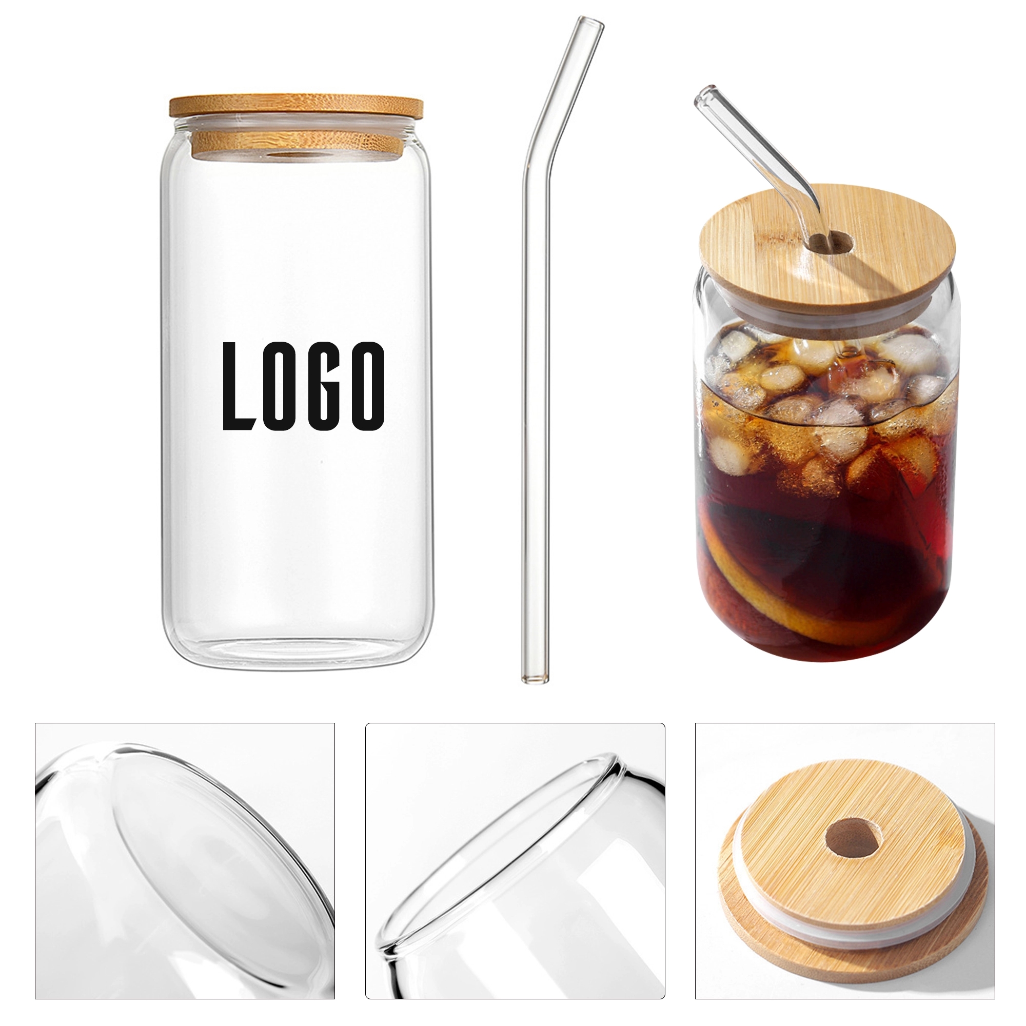 16Oz Pint Glass With Straw & Bamboo Lid 5