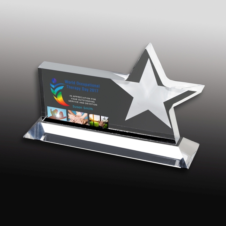 Clear Horizontal Acrylic Star Award - Screen Printed 2