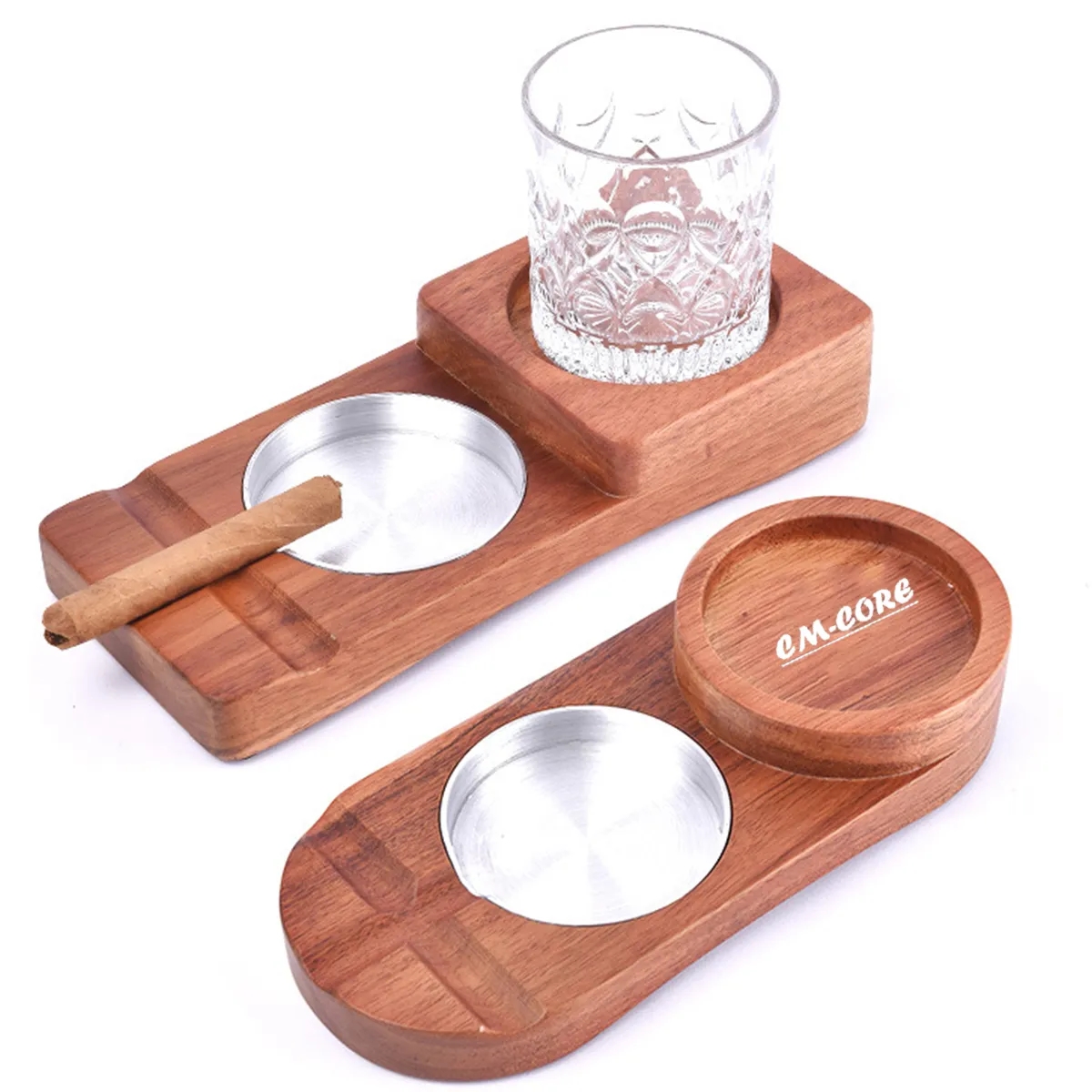 Whiskey Glass Tray With Cigar Ashtray 4