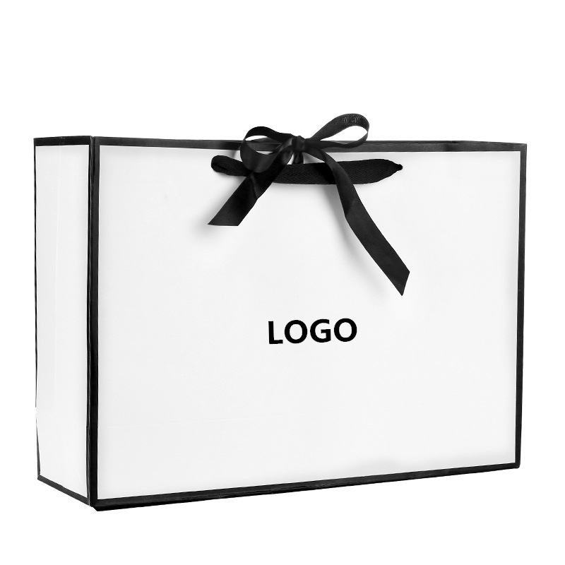 White Paper Shopping Bag With Bowknot-11.02" x 8.26" x 3.14" 2