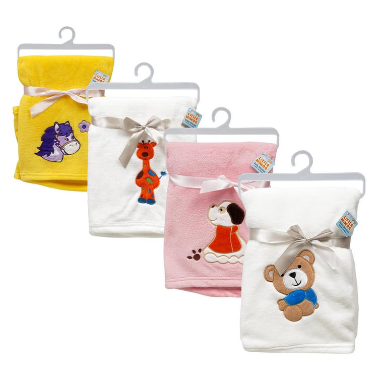Animal Baby Blankets - 3 Colors 4 Embroidered Designs