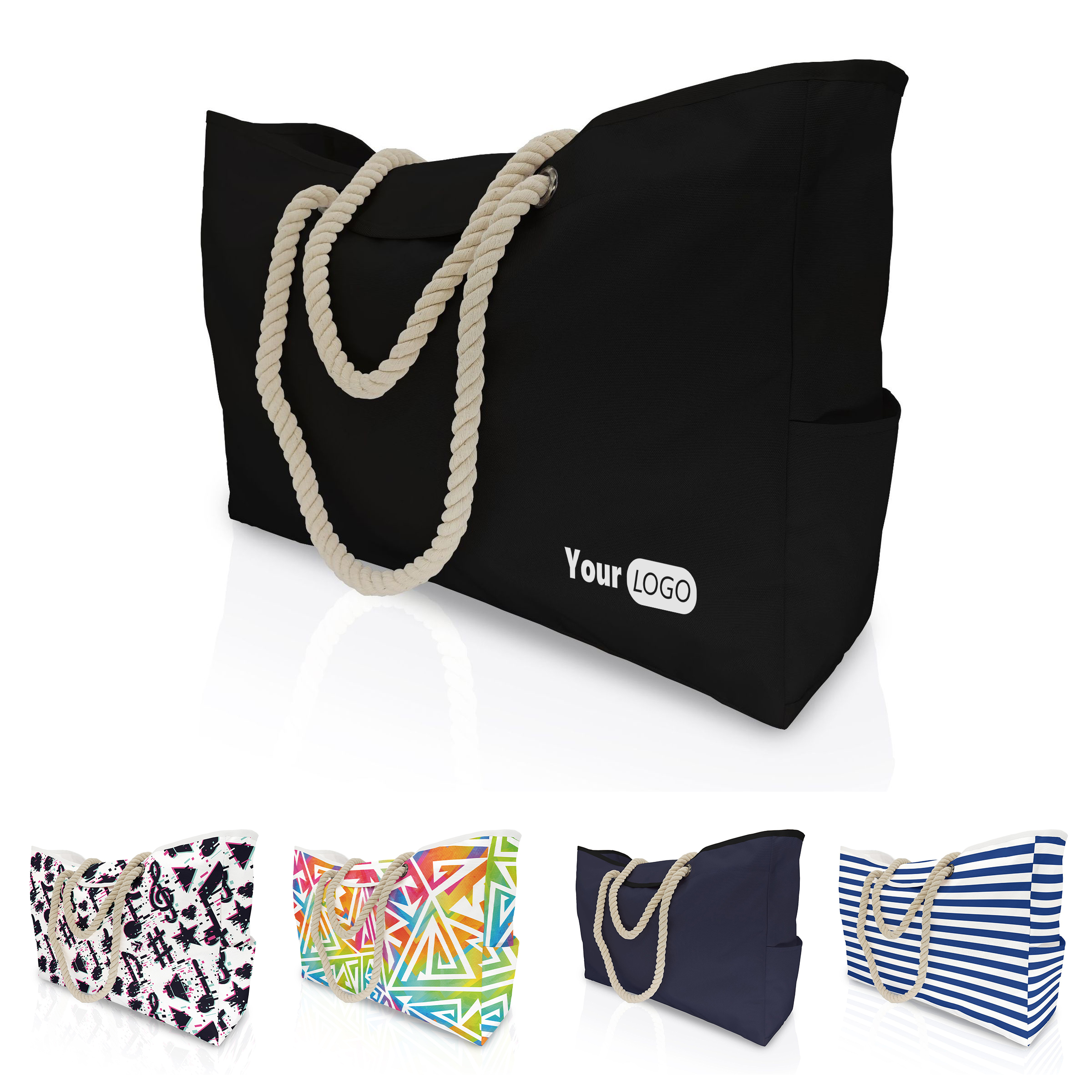 Nylon Stylish Canvas Beach Tote Bag With Rope Handles, custom tote bag with logo imprint 3