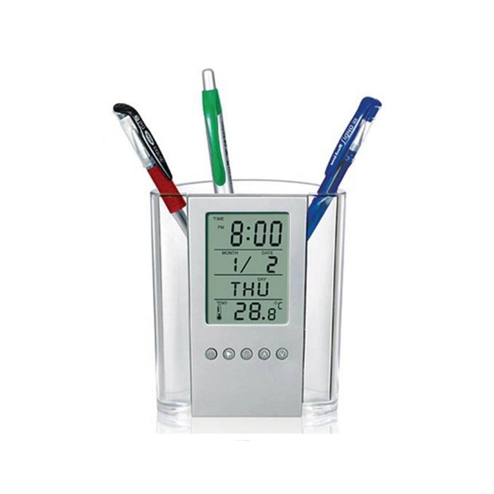 Desktop Calendar Alarm Clock Pen Holder 3