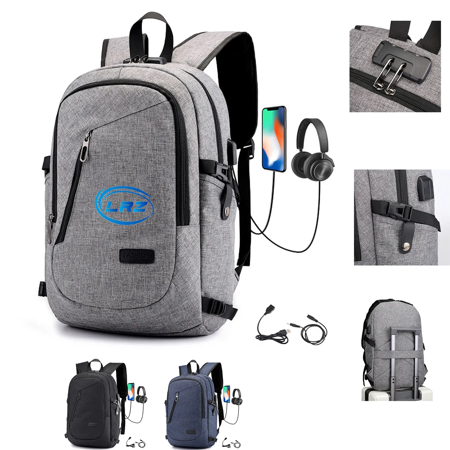 15.6" Anti-Theft Business Backpack w/USB Charging Port/Lock 5