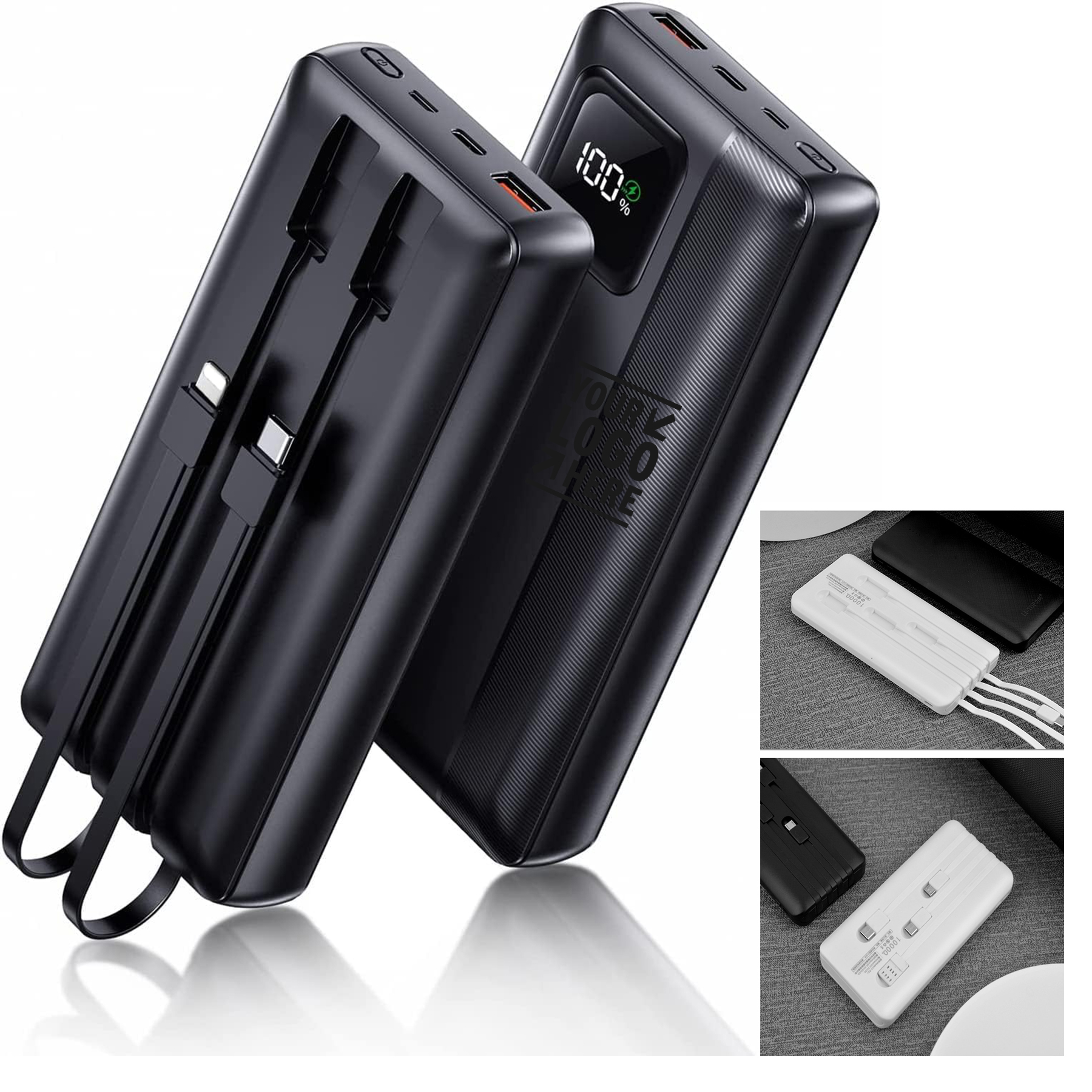 40000mAh Support PD 30W  QC4.0 Fast Built-in 2 Output Cable LED Display Phone Charger Power Bank 2
