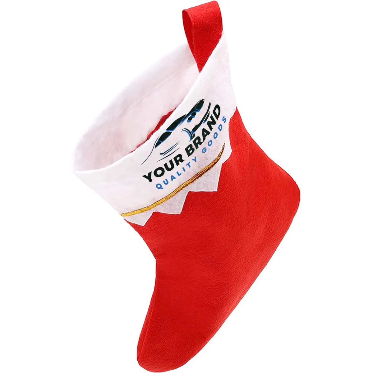 Red Non-Woven Fabric with Golden Trim Christmas Stockings 1