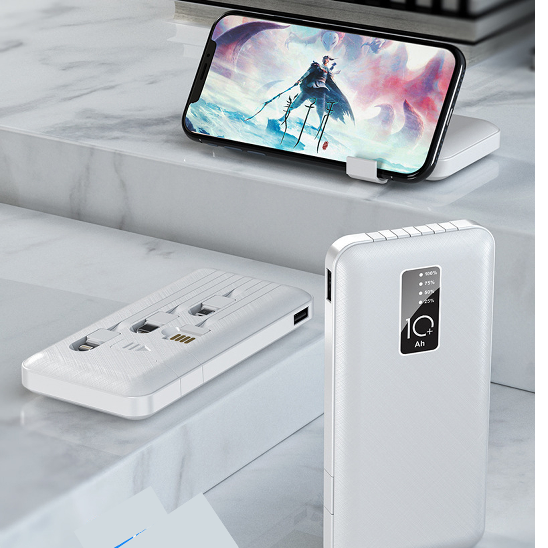 Portable 10000mAh Power Bank with LED Display and 4-in-1 Charging 6
