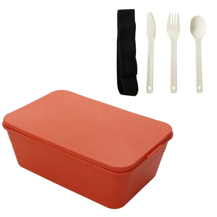 Wheat straw bento box with Knife, fork and spoon set 2