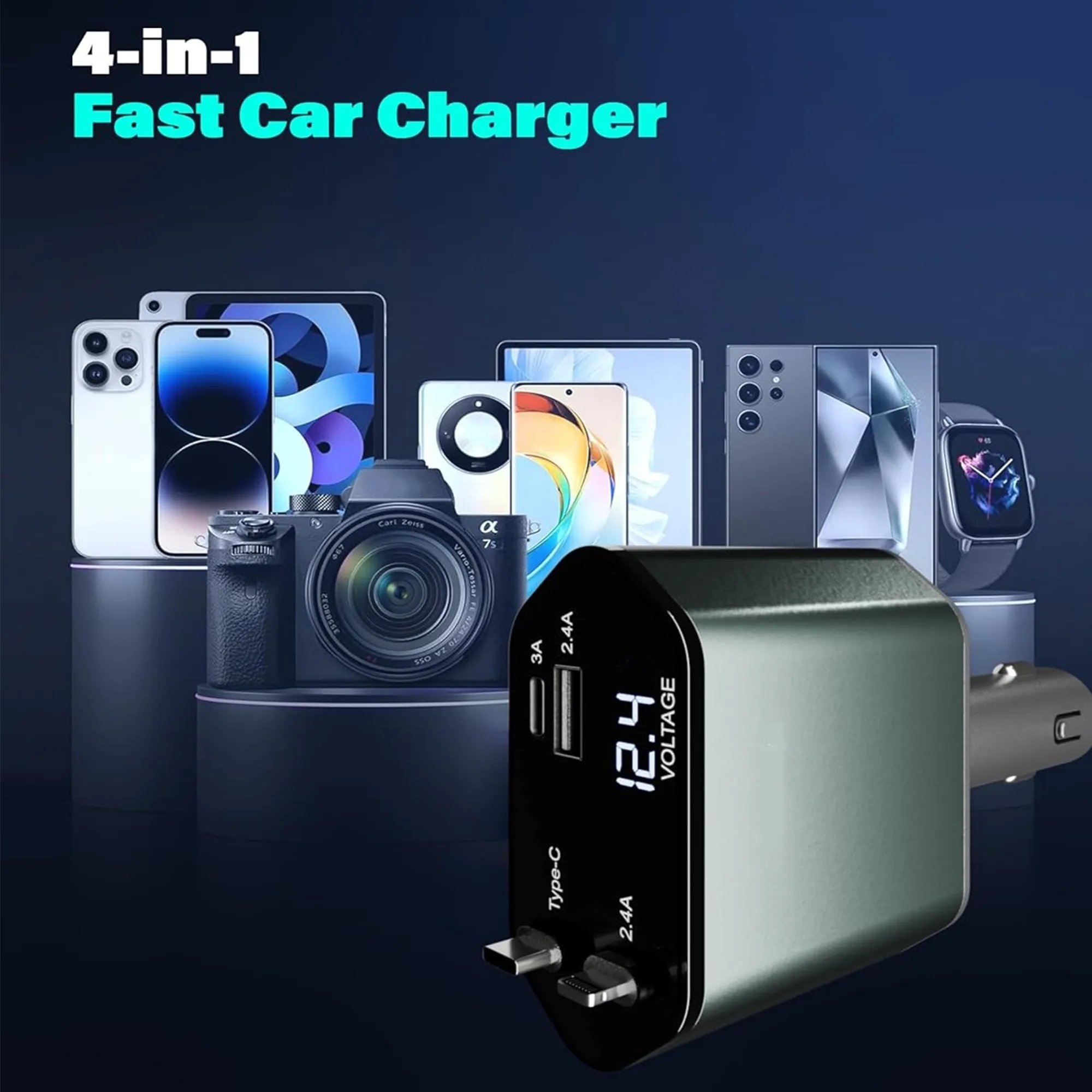 4 in 1 Car Charger With Retractable Cables 7