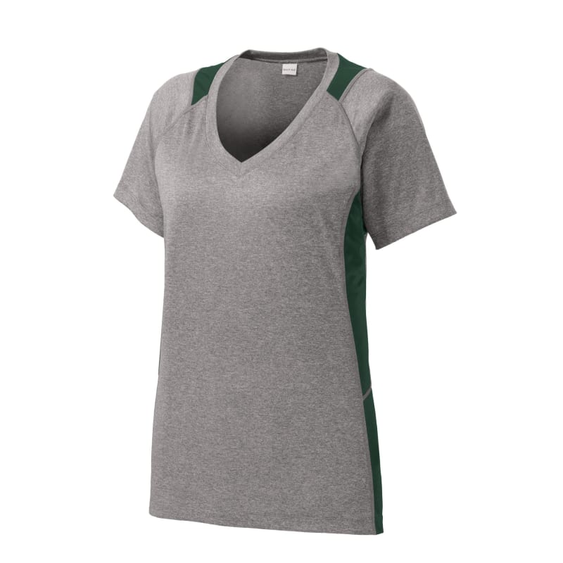 Sport-Tek Women's Heather Colorblock Contender V-Neck Tee. 16