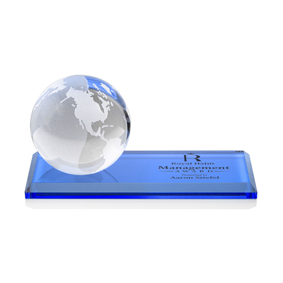 Globe Award on Rectangle Base - Sky Blue 6