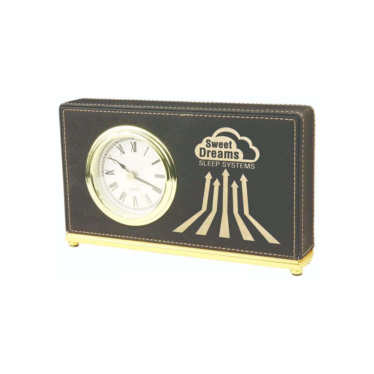 7" x 4" Black/Gold Leatherette Horizontal Desk Clock