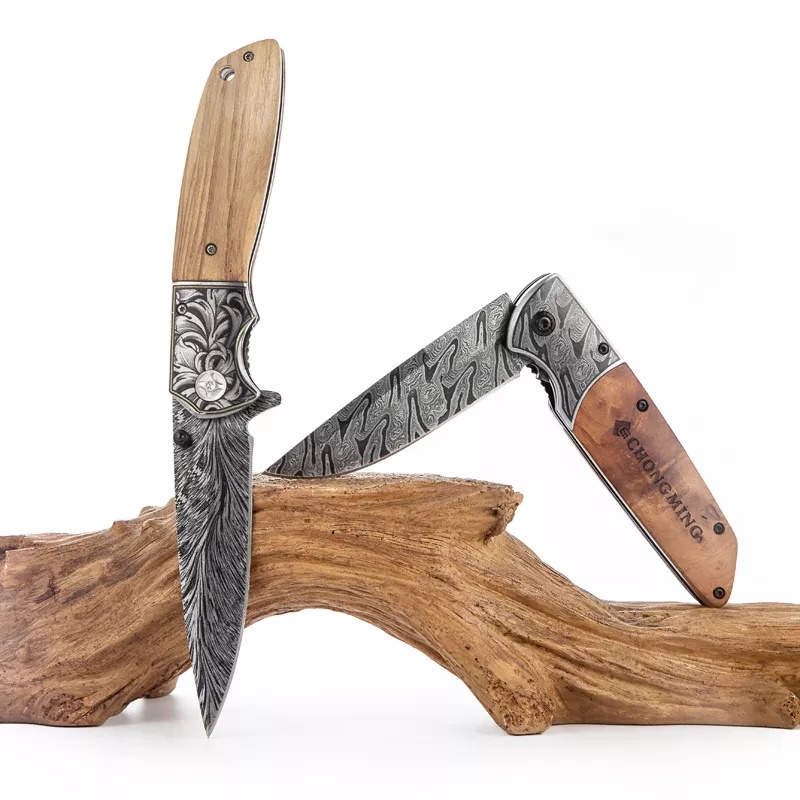 ApexBlade - Olive Wood Folding Pocket Knife With Stainless Steel Blade Antique Full Color Optional 6