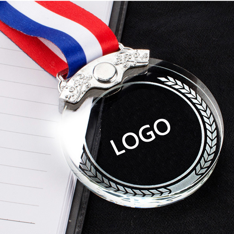 Metal Inlay Crystal Medal with Lanyard 5