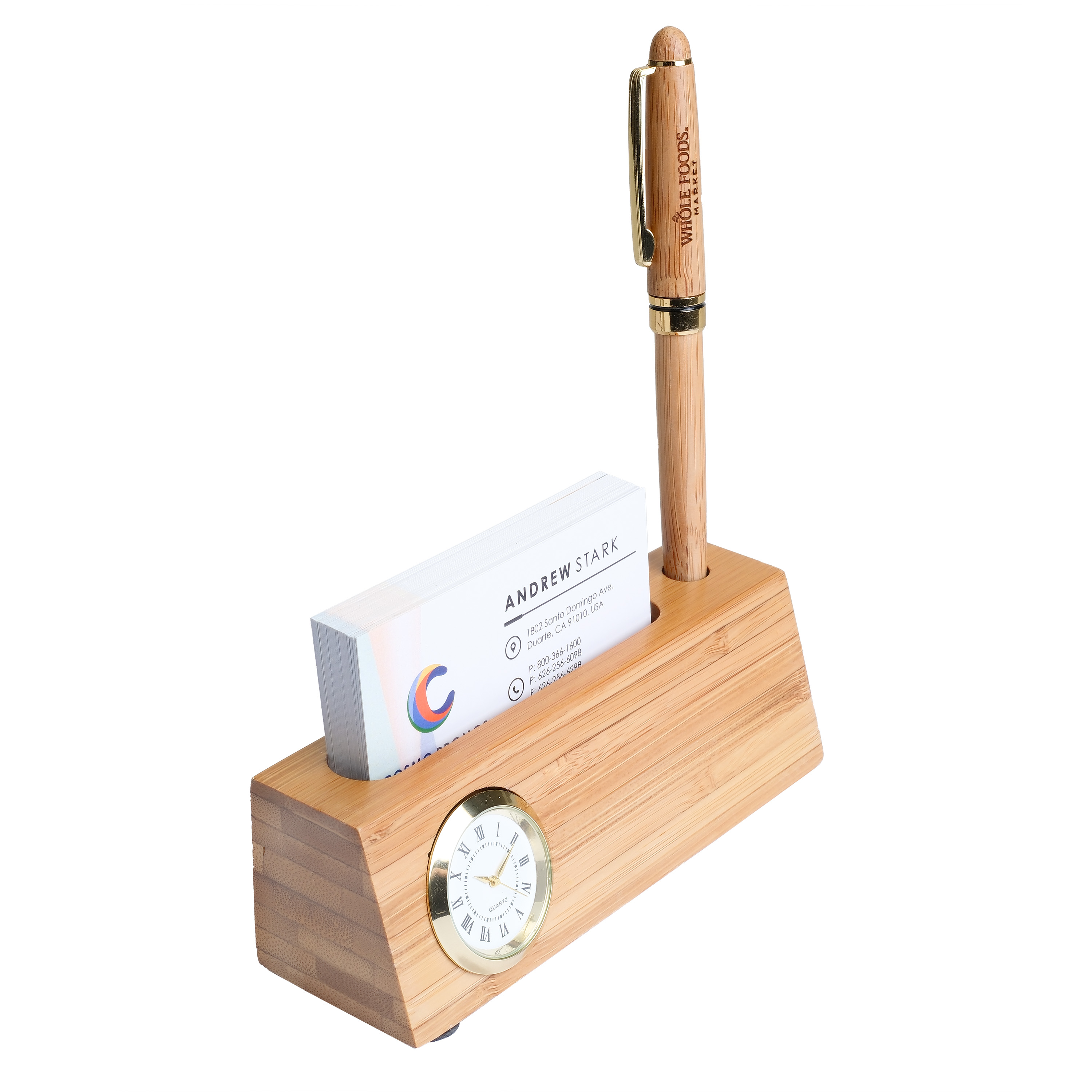 Bamboo Business Card & Pen Holder Clock 7