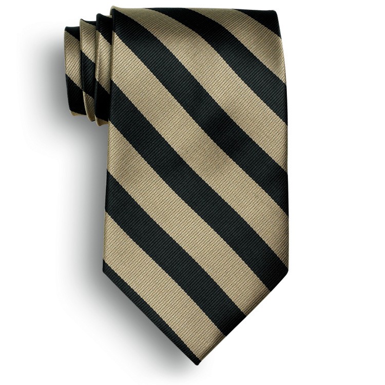School Stripes Tie - Black/Khaki Beige 2