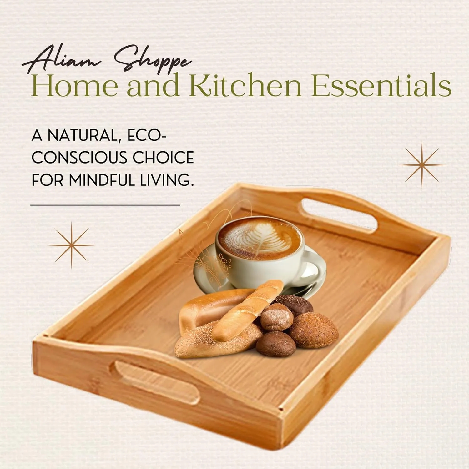 Bamboo Serving Tray with Handles 2
