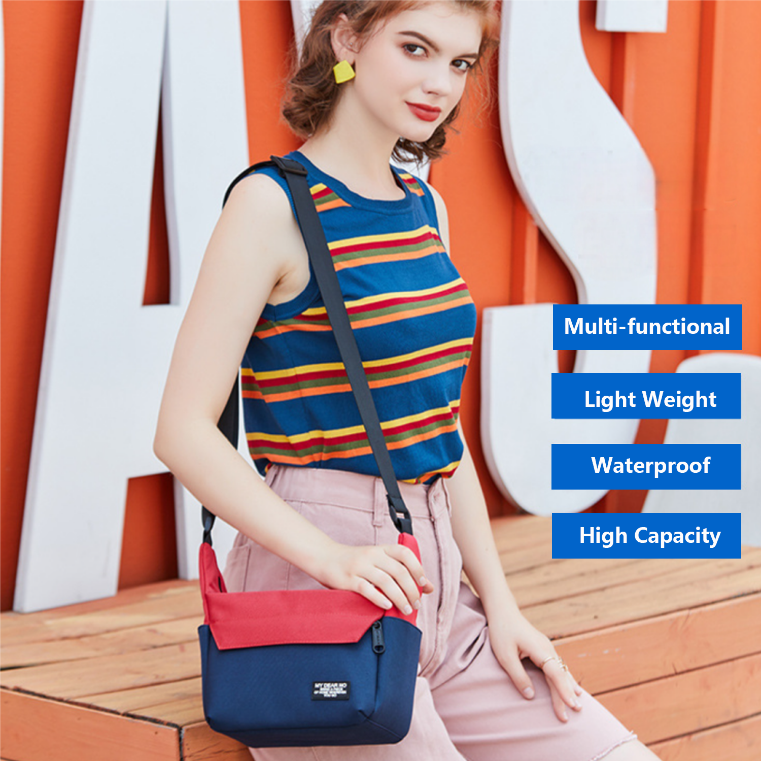 Color contrast waterproof casual camera messenger bag 8