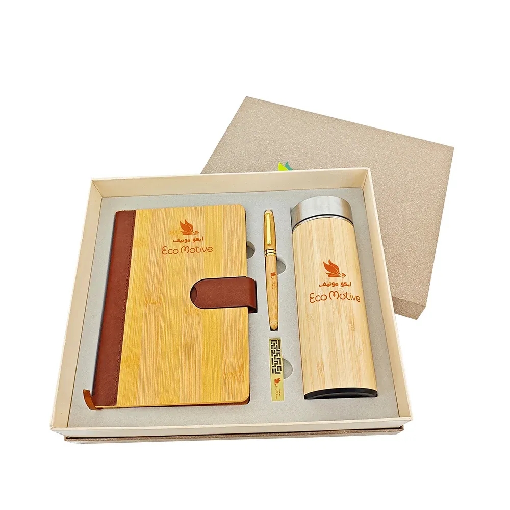 Bamboo Notebook Pen Bottle USB Gift Set 3