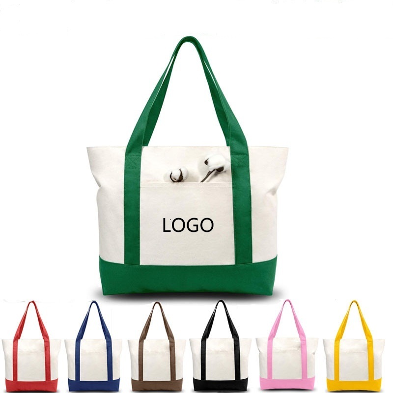 10 oz Cotton Canvas Boat Tote Bag W/ Front Pocket 1