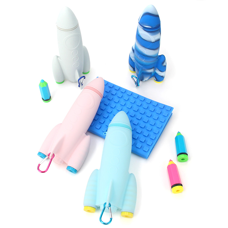 Rocket Shape Silicone Pencil Case With Pencil Sharpener 3