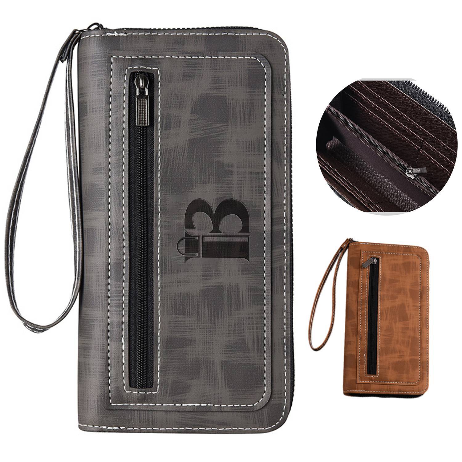 Men Long PU Zipper Wallet w/ Carrying Strap 5