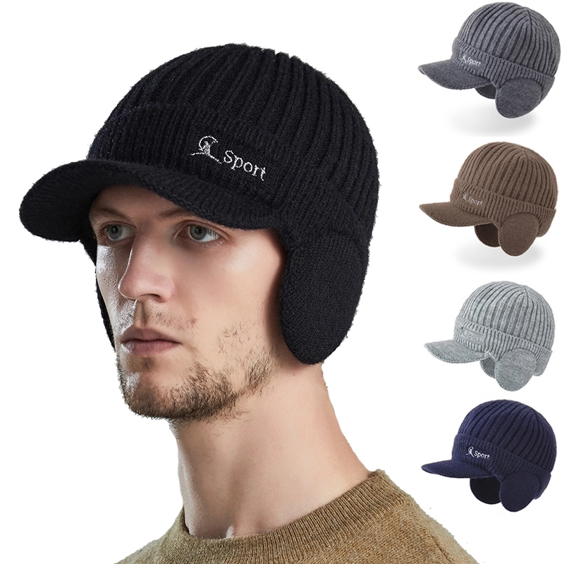 Winter Beanie Visor & Earflaps For Men Outdoor Fleece Hat 1