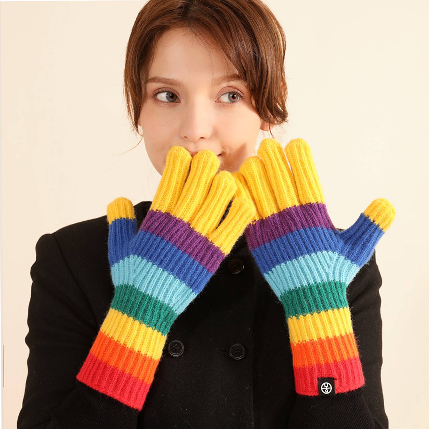 Rainbow Striped Knitted Warm Gloves 2