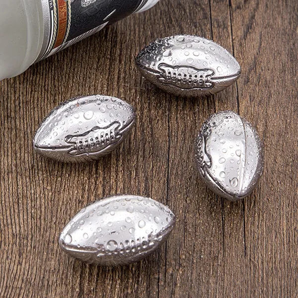 Football Shaped Stainless Steel Ice Cubes- 4 pack set 3