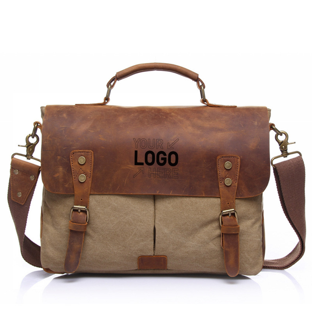 Genuine Leather Canvas Vintage Shoulder Bag 2