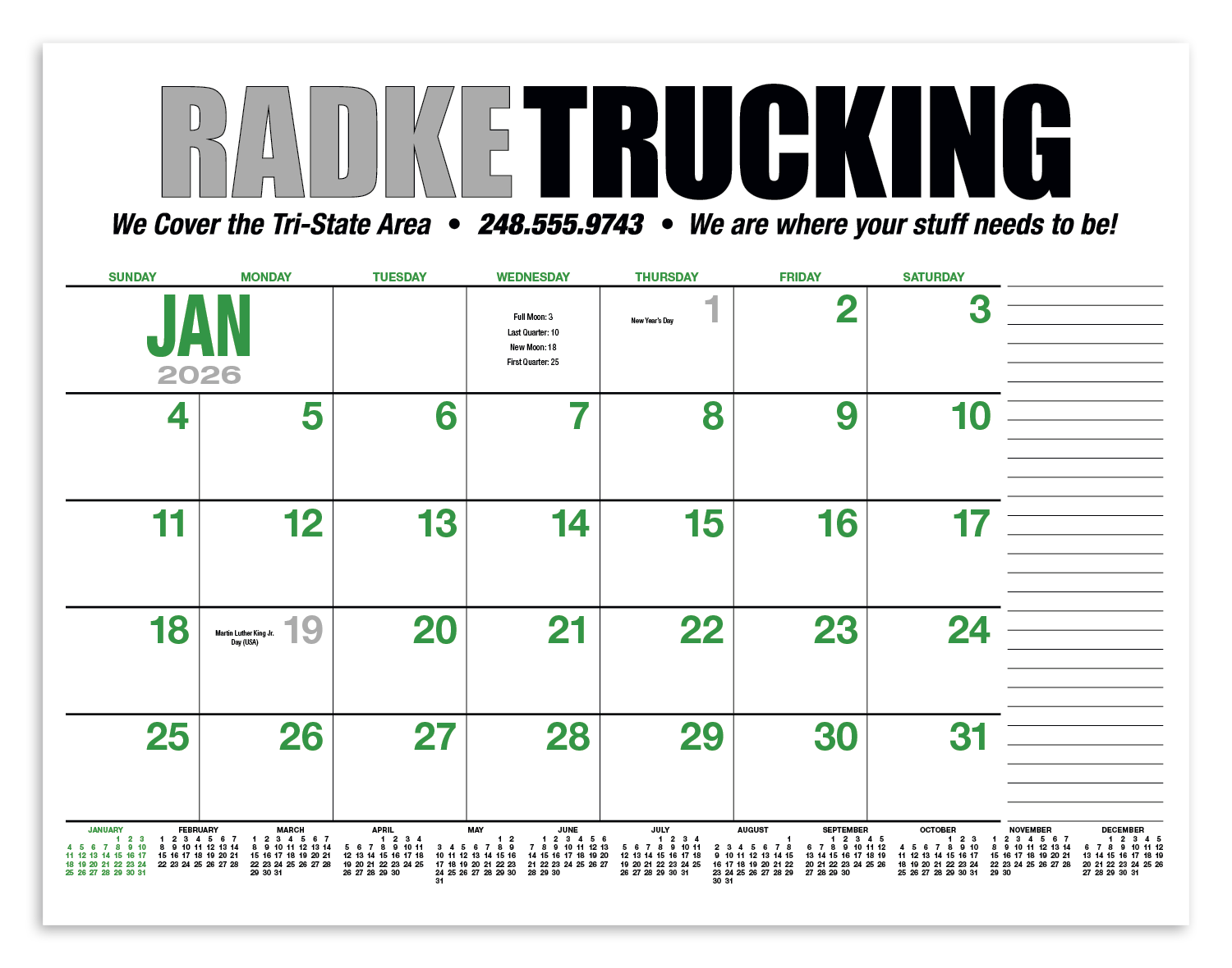 HotLine® Products 13-Month Desk Pad Calendar 53