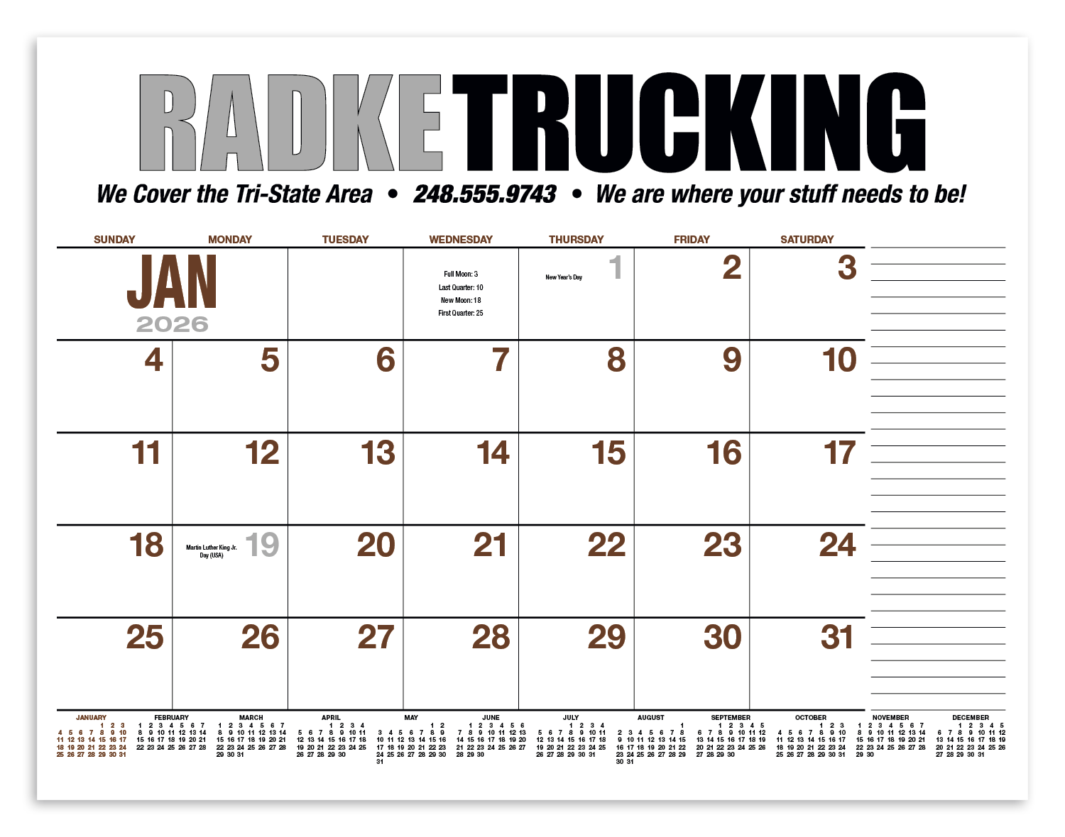 HotLine® Products 13-Month Desk Pad Calendar 98