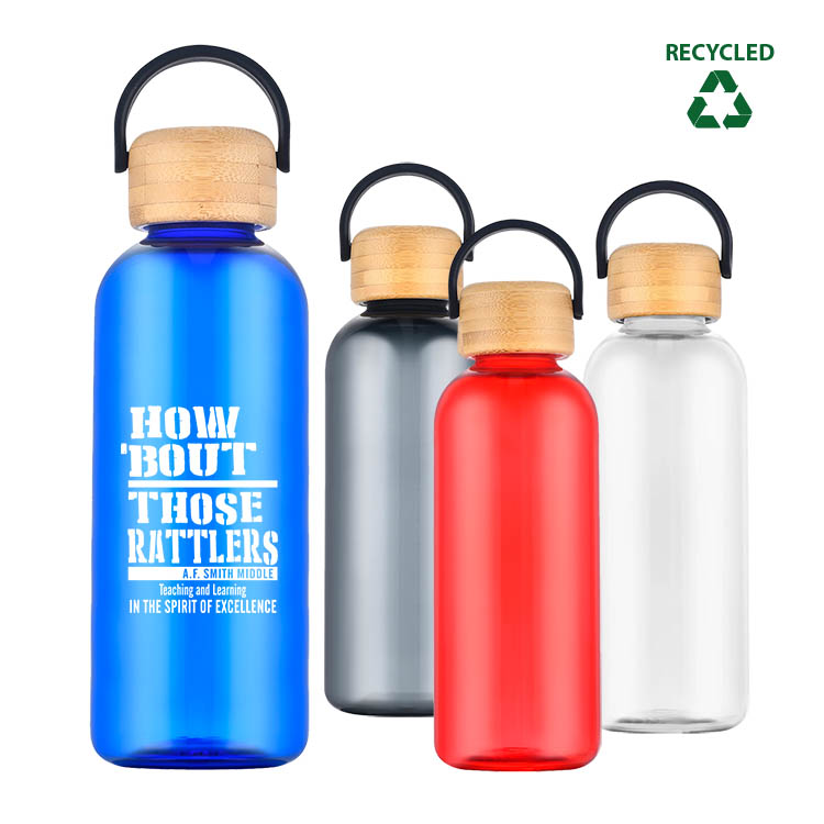 21 oz. Recycled PET Water Bottle with Bamboo Lid & Carry Handle 2