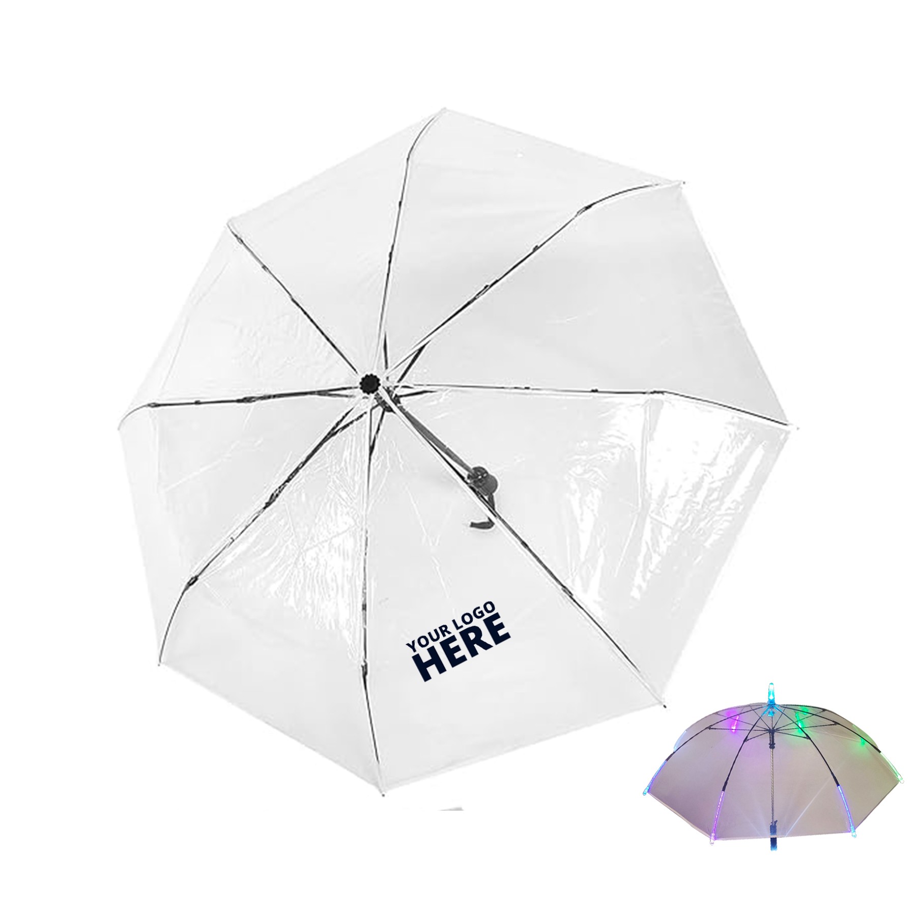 7 Color Led With Flashlight Transparent Umbrella