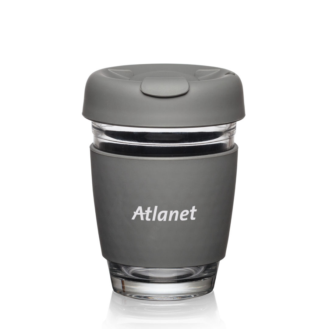 Retiro Borosilicate Glass Tumbler w/Silicone Lid - 8oz, custom stadium cup with logo imprint 8