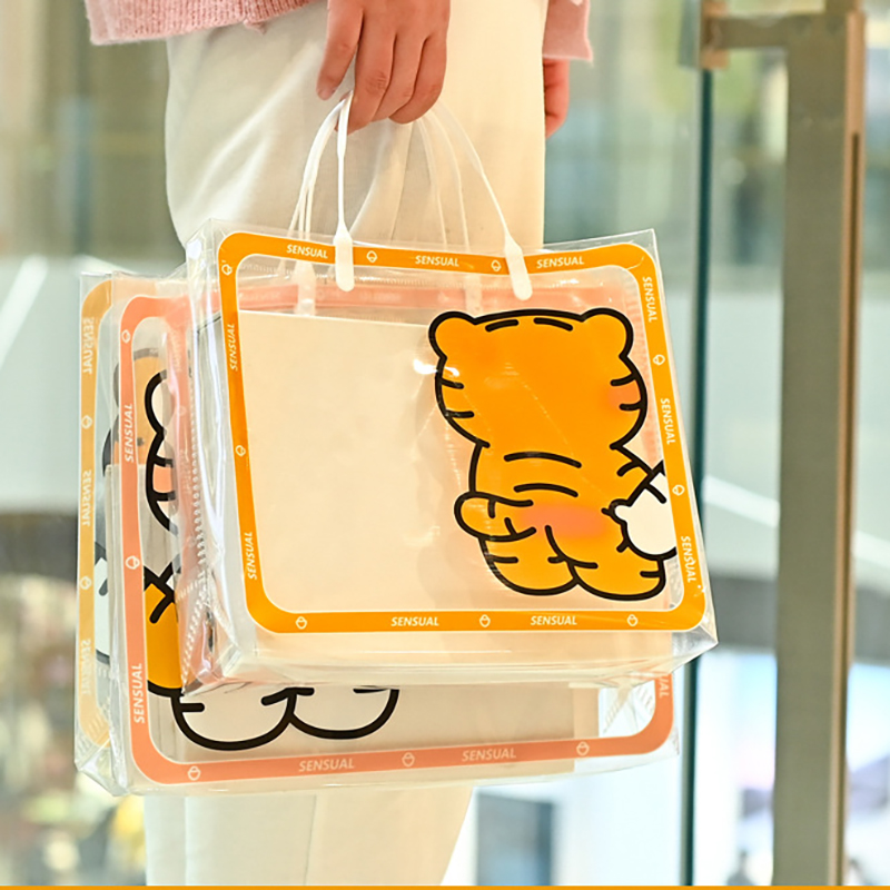 PVC Frosted Clear Tote Bags w/ Clever Tiger Pattern 14