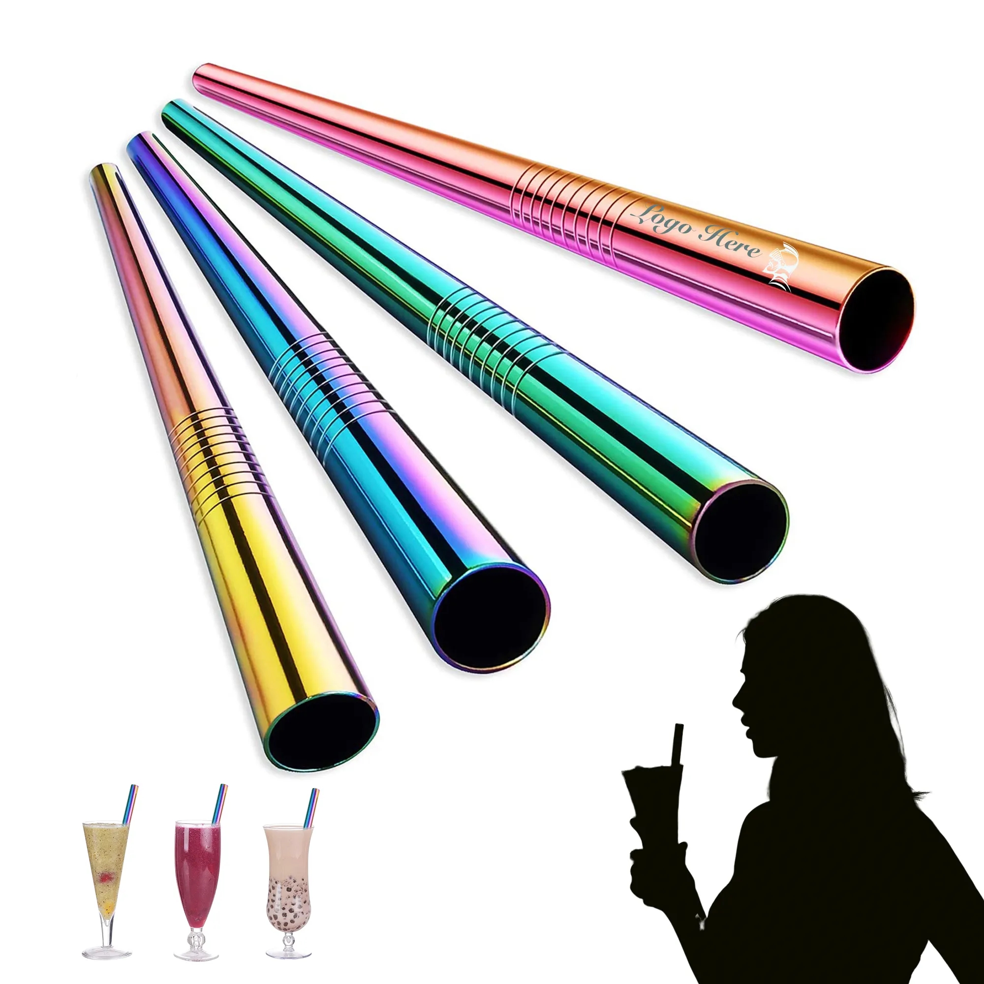 MOQ50 Extra Wide Colored Metal Straw 4