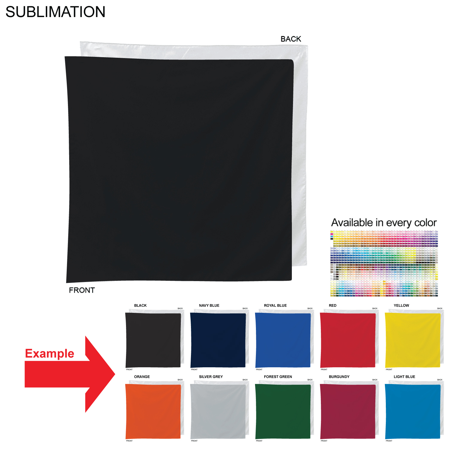 Colored Bandana, 22x22, Sublimated Edge to Edge 1 side, Available in every color 4