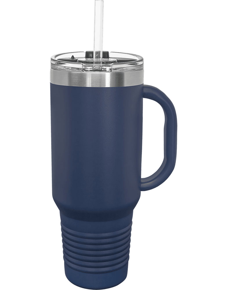 40 Oz. Navy Blue Tumbler Mug w/Handle and Snap Lid 1